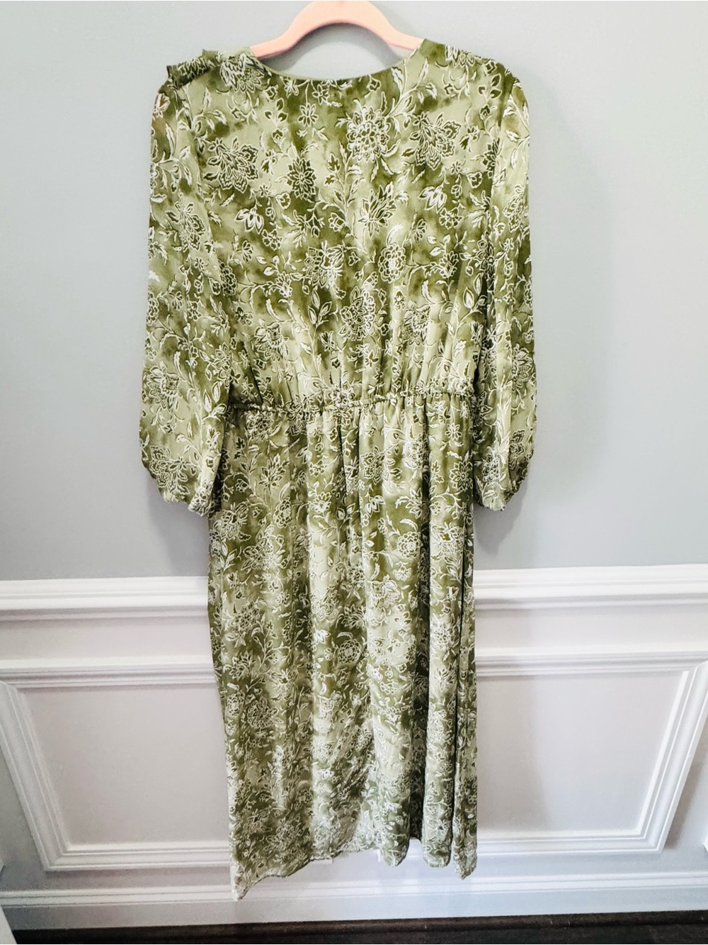Joie Green Floral Ruffle Midi Dress Size Large Boho Cottagecore - Picture 4 of 8